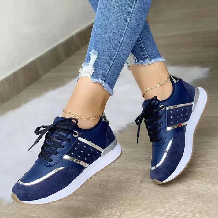 Women's Low-Top Sneakers with Lace-Up and Contrasting Panels