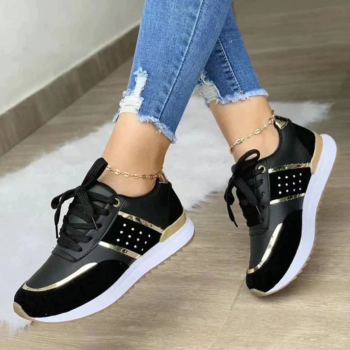 Women's Low-Top Sneakers with Lace-Up and Contrasting Panels