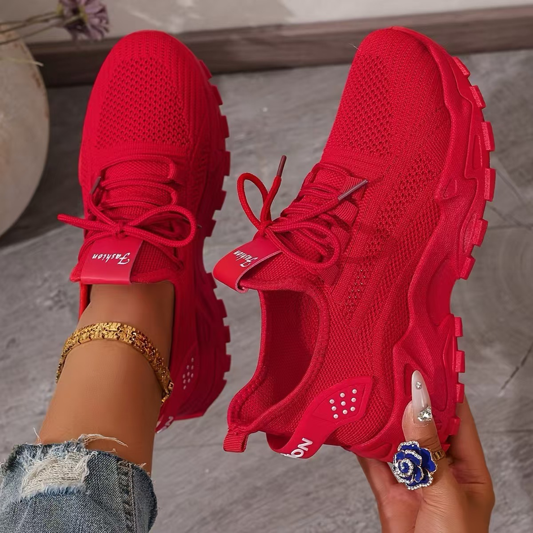 Women's Low Top Sneakers with Mesh Upper and Chunky Textured Soles