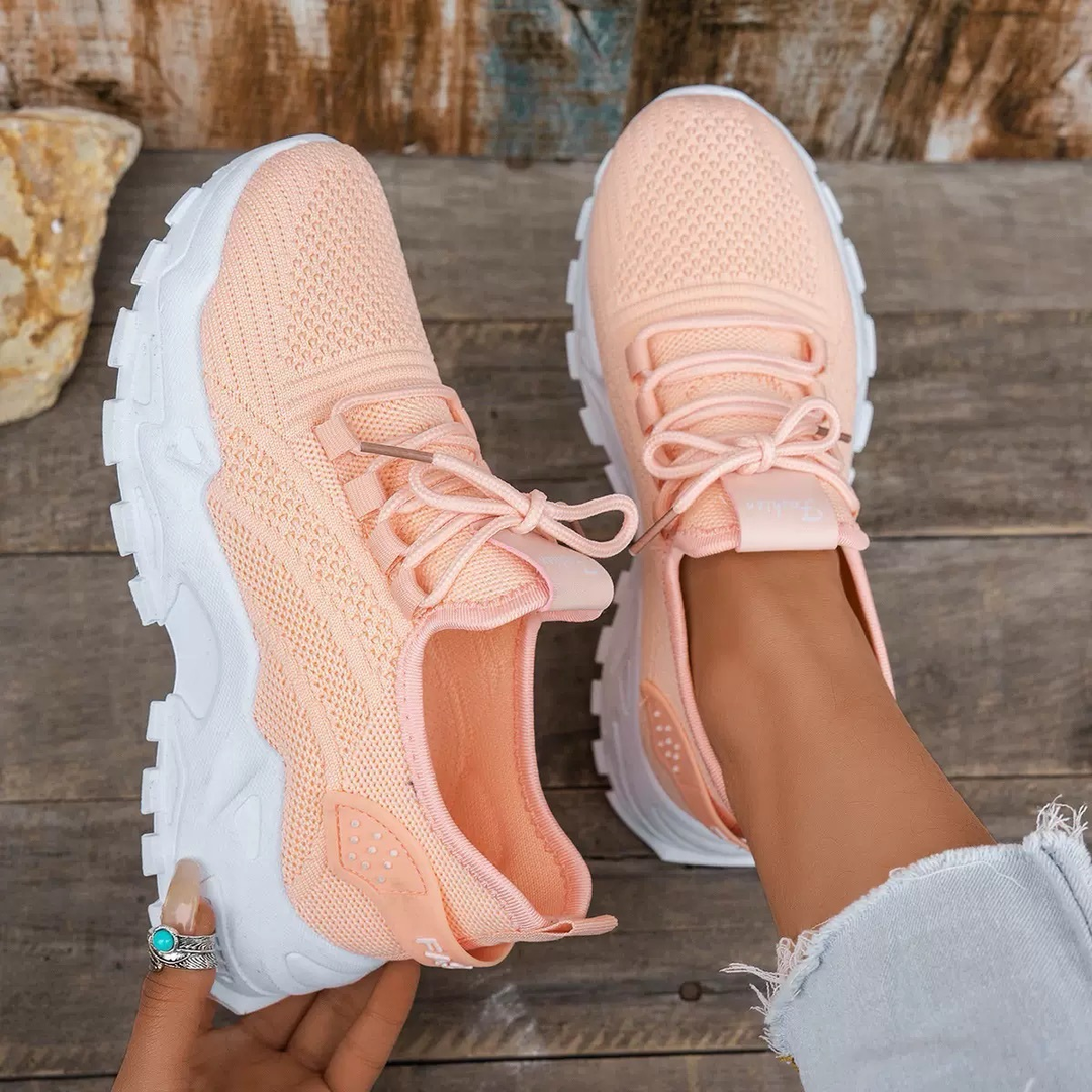 Women's Low Top Sneakers with Mesh Upper and Chunky Textured Soles