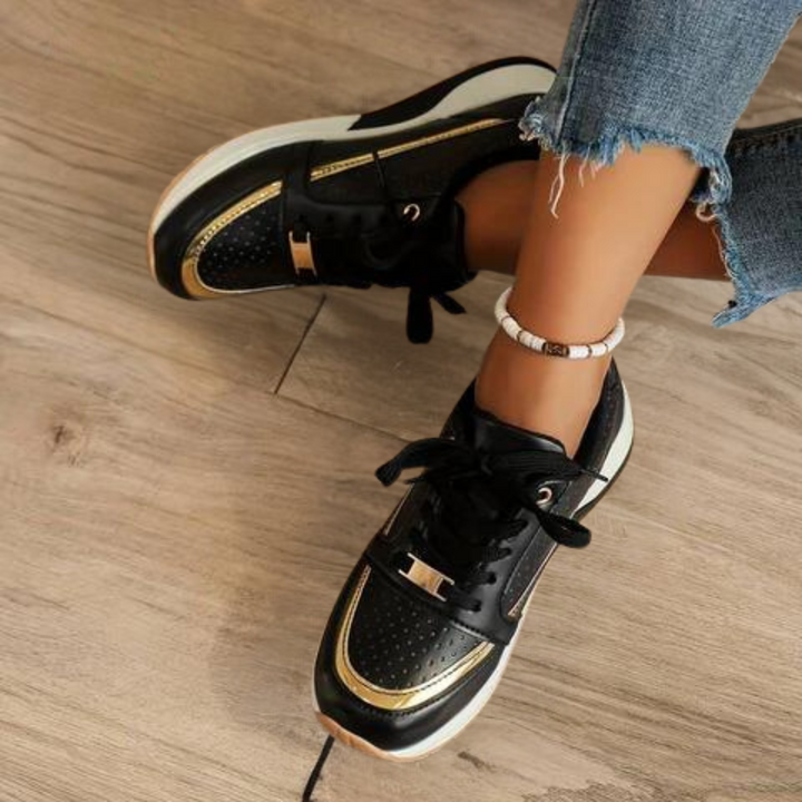 Women's Low-Top Sneakers with Metallic Accents and Lace-Up Front