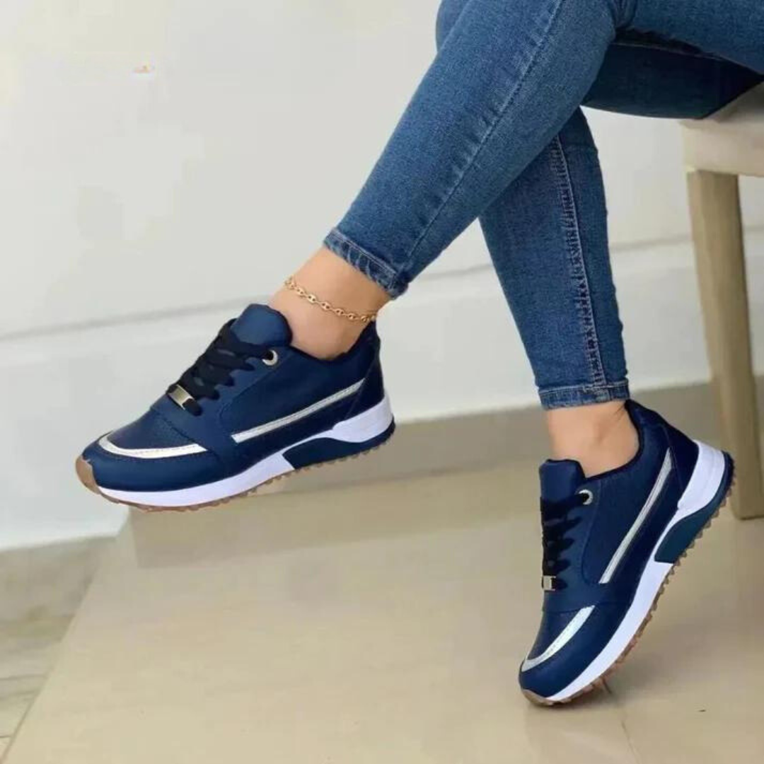 Women's Low-Top Sneakers with Metallic Accents and Lace-Up Front