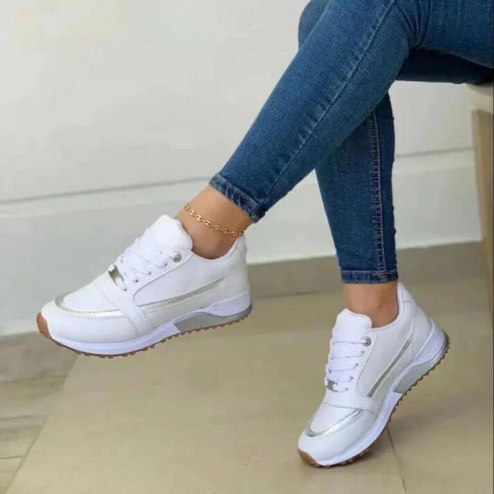 Women's Low-Top Sneakers with Metallic Accents and Lace-Up Front