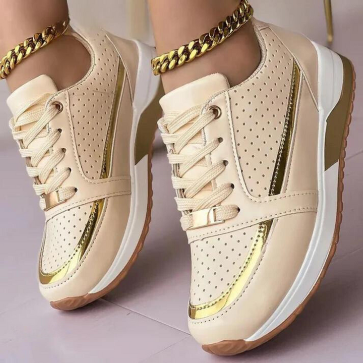 Women's Low-Top Sneakers with Metallic Accents and Lace-Up Front