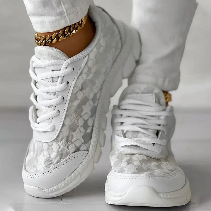 Women's Low-Top Sneakers with Patterned Overlays and Chunky Outsole