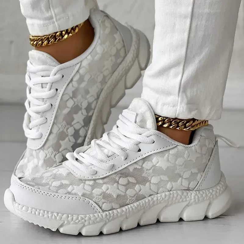 Women's Low-Top Sneakers with Patterned Overlays and Chunky Outsole