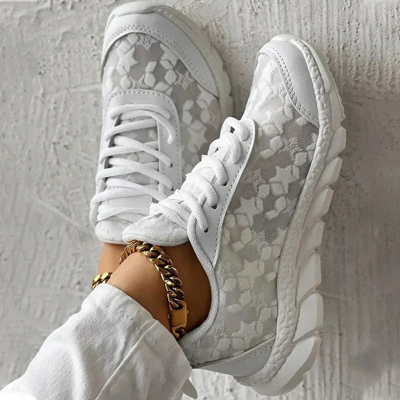 Women's Low-Top Sneakers with Patterned Overlays and Chunky Outsole