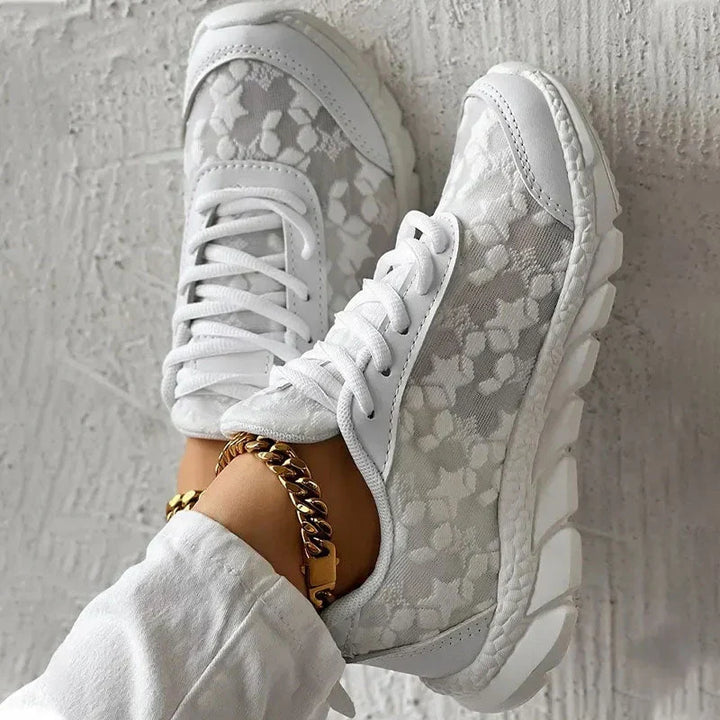 Women's Low-Top Sneakers with Patterned Overlays and Chunky Outsole