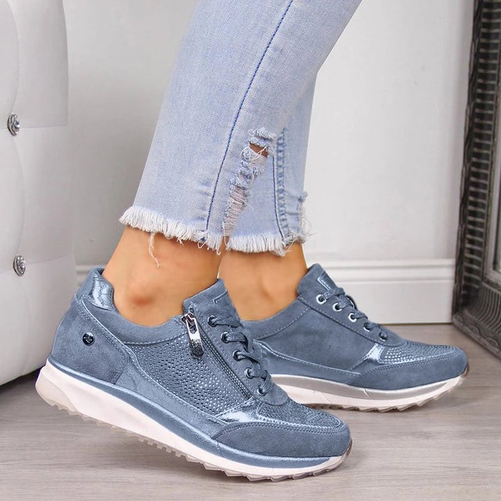 Women's Low-Top Sneakers with Side Zipper and Lace-Up Closure