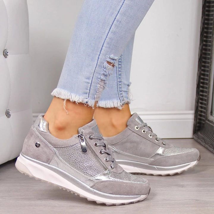Women's Low-Top Sneakers with Side Zipper and Lace-Up Closure