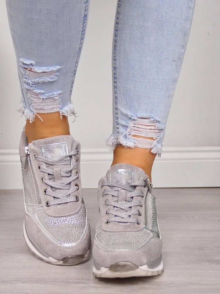 Women's Low-Top Sneakers with Side Zipper and Lace-Up Closure