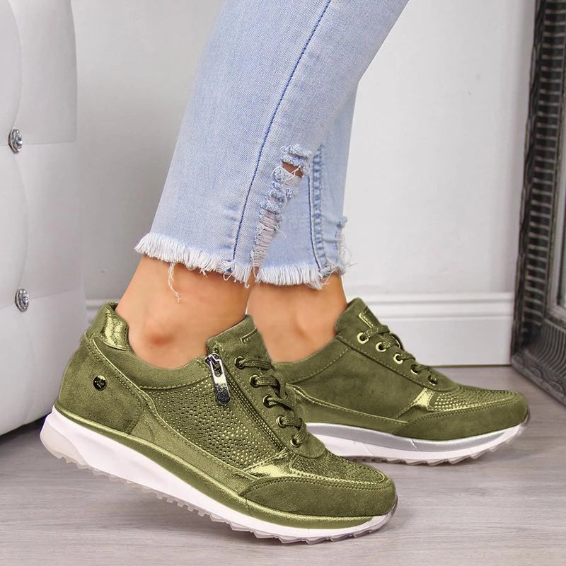 Women's Low-Top Sneakers with Side Zipper and Lace-Up Closure