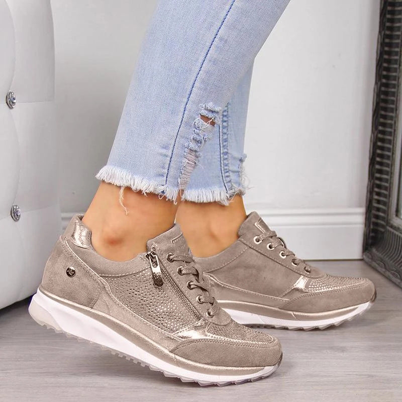 Women's Low-Top Sneakers with Side Zipper and Lace-Up Closure