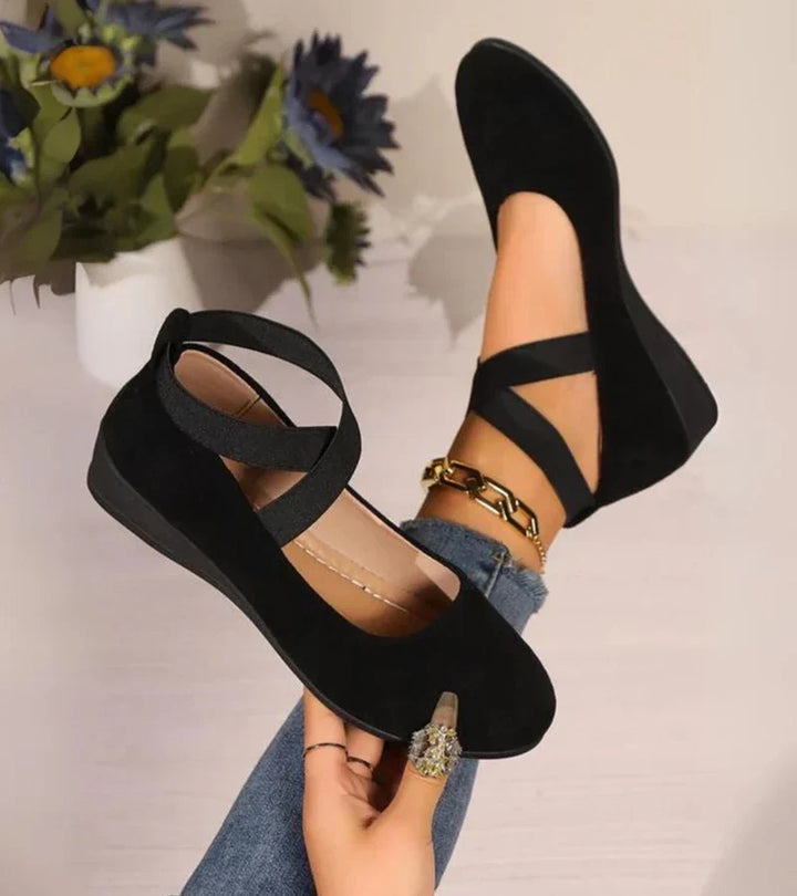 Women’s Mary Jane Shoes with Crisscross Ankle Straps and Low Wedge Sole