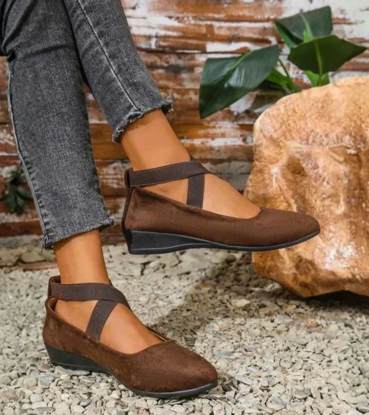 Women’s Mary Jane Shoes with Crisscross Ankle Straps and Low Wedge Sole