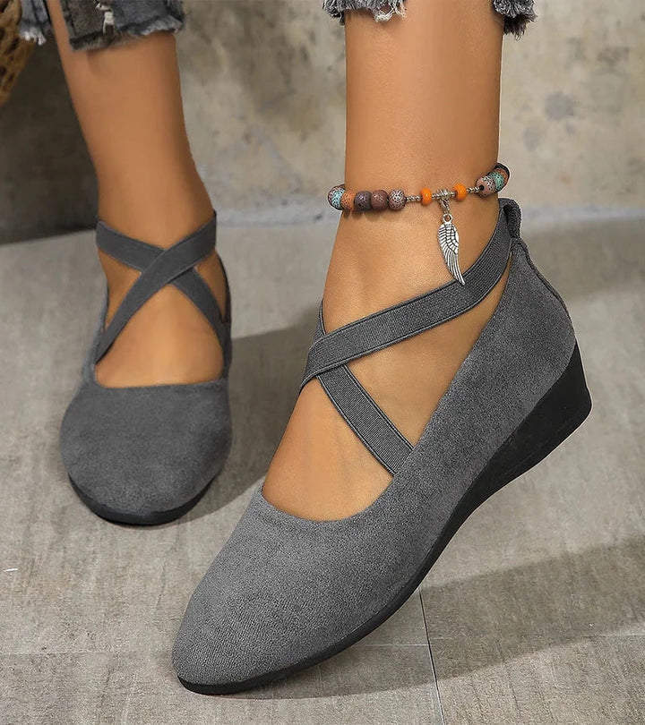 Women’s Mary Jane Shoes with Crisscross Ankle Straps and Low Wedge Sole