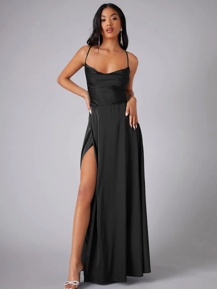 Women’s Maxi Dress with Cowl Neck and Lace-Up Back