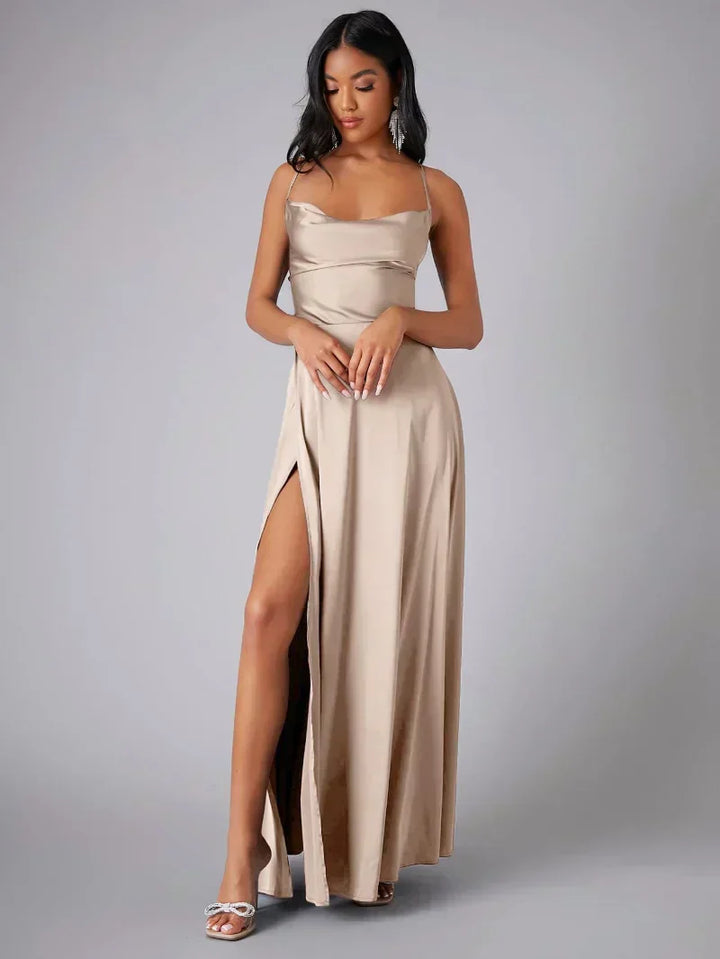 Women’s Maxi Dress with Cowl Neck and Lace-Up Back