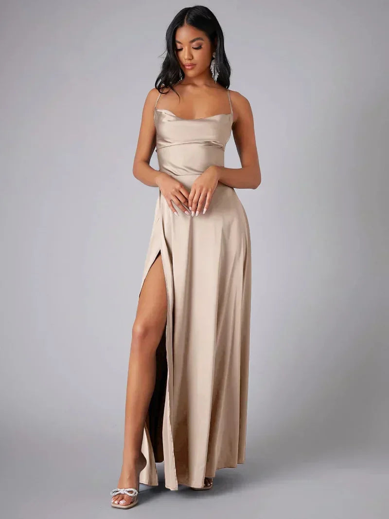 Women's Maxi Dress with Cowl Neck and Lace-Up Back Serenmae Women's Maxi Dress with Cowl Neck and Lace-Up Back Serenmae