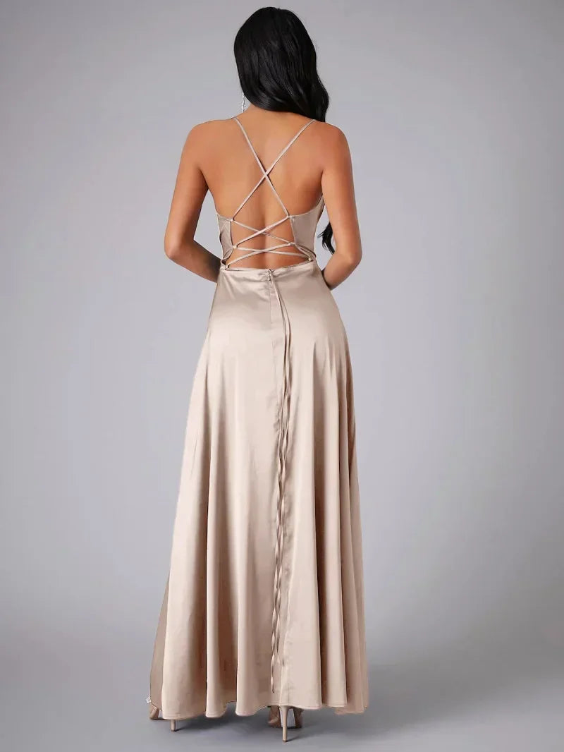 Women’s Maxi Dress with Cowl Neck and Lace-Up Back