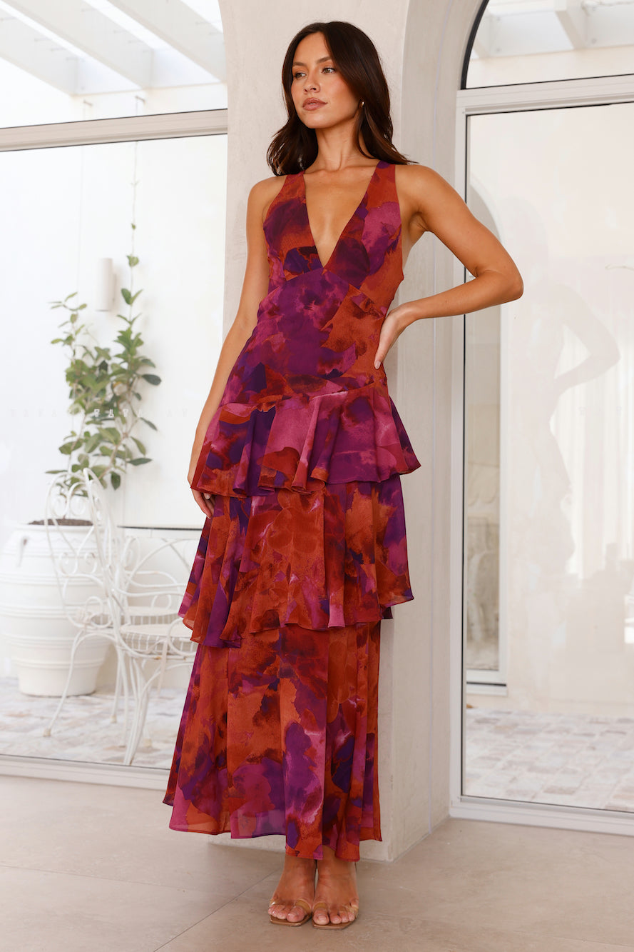 Women’s Maxi Dress with Deep V-Neck and Tiered Ruffles