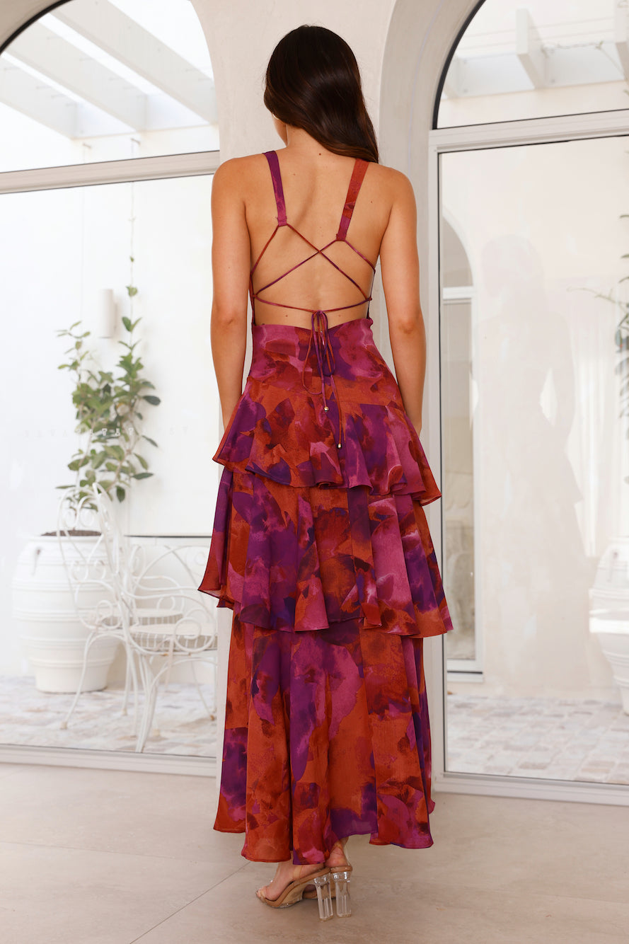 Women’s Maxi Dress with Deep V-Neck and Tiered Ruffles