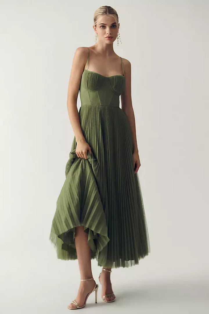 Women’s Maxi Dress with Spaghetti Straps and Pleated Skirt