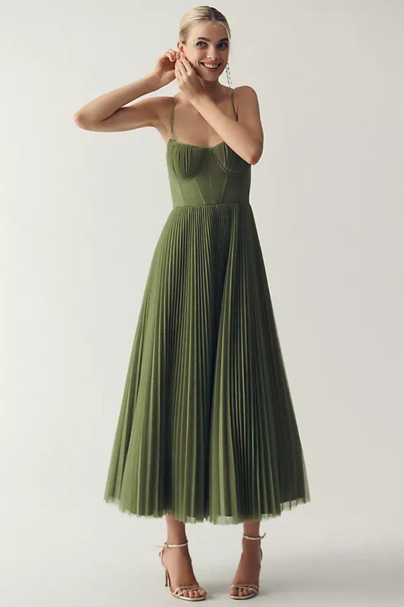 Women’s Maxi Dress with Spaghetti Straps and Pleated Skirt
