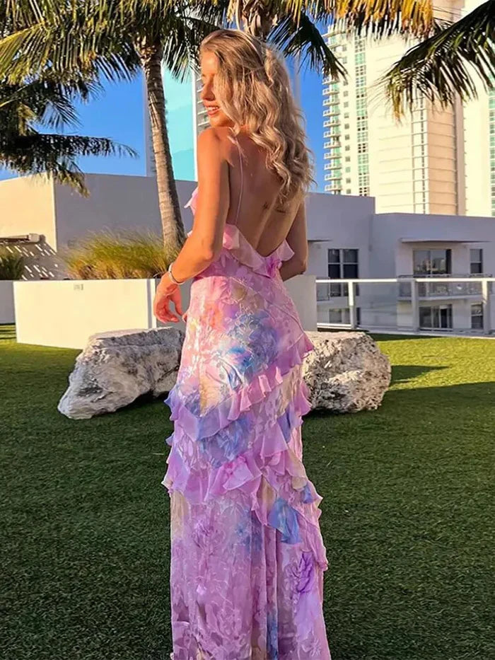 Women’s Maxi Dress with Spaghetti Straps and Ruffled Tiers