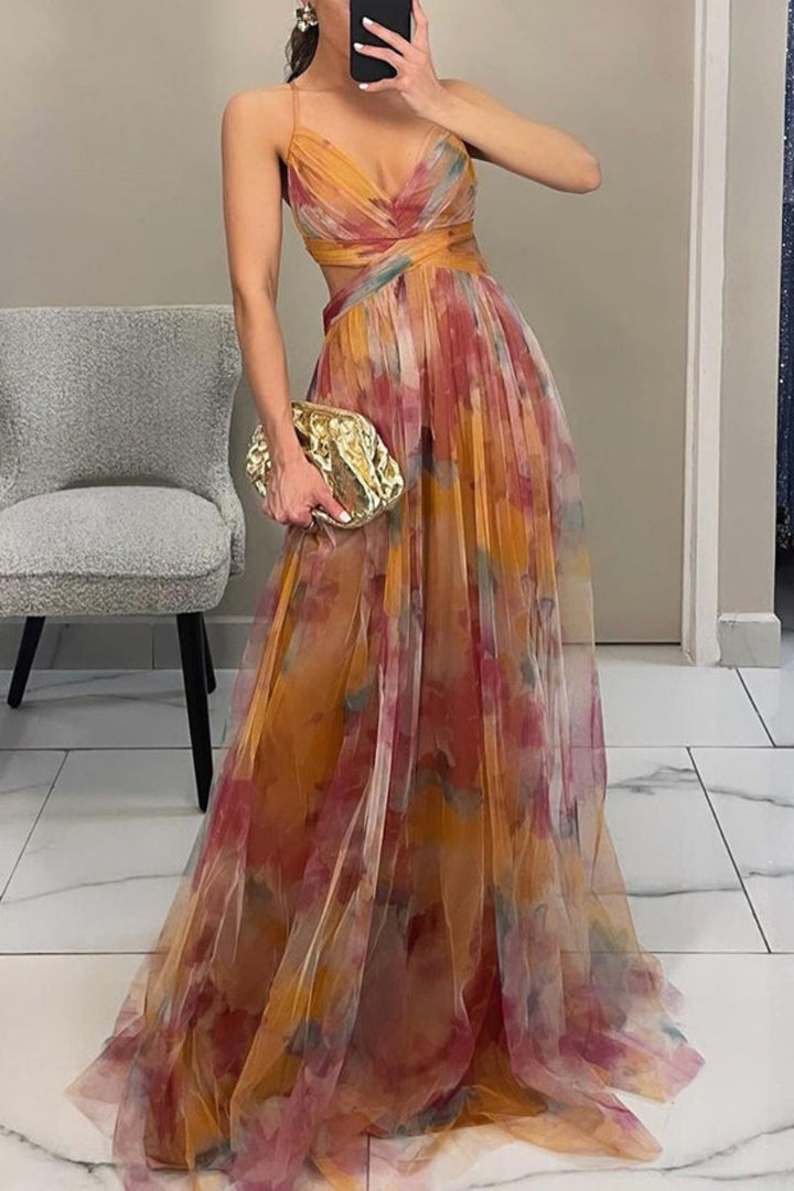 Women's Maxi Dress with Spaghetti Straps and V-Neck