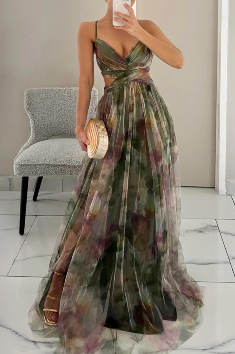 Women's Maxi Dress with Spaghetti Straps and V-Neck