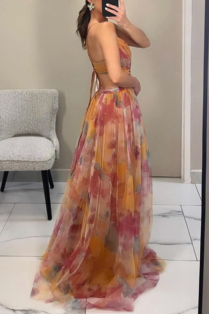 Women's Maxi Dress with Spaghetti Straps and V-Neck