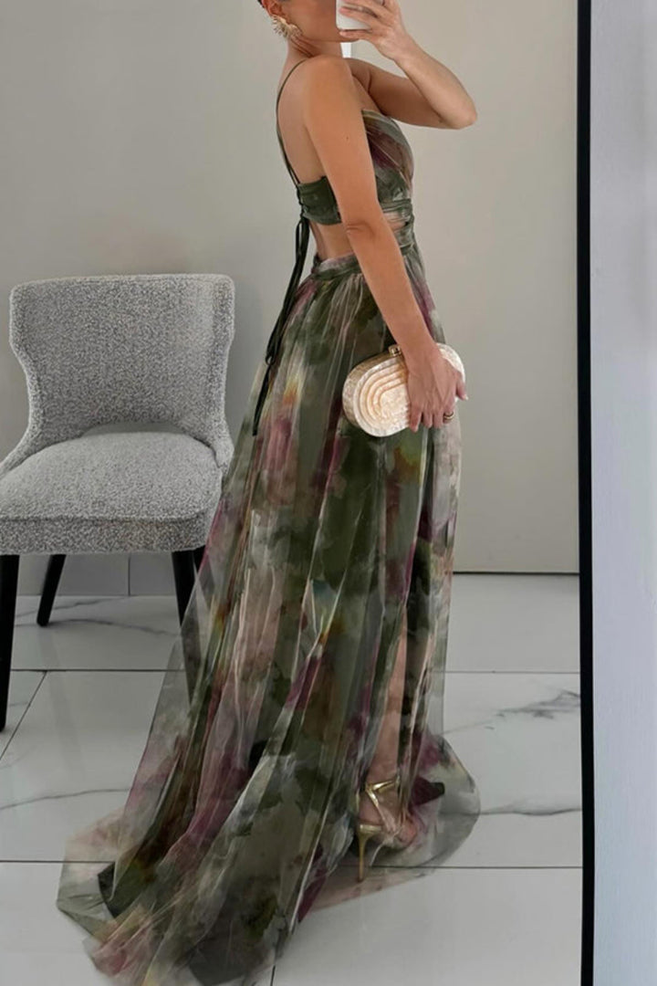 Women's Maxi Dress with Spaghetti Straps and V-Neck