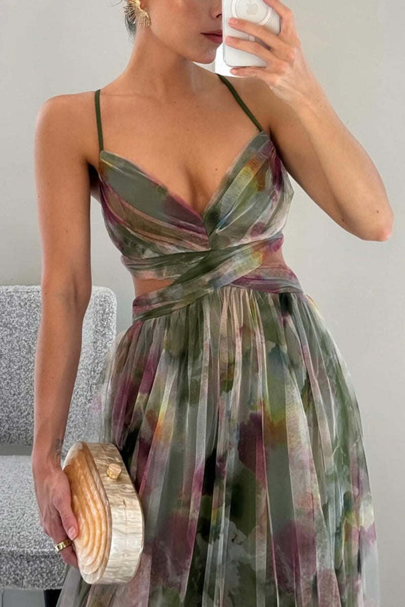 Women's Maxi Dress with Spaghetti Straps and V-Neck