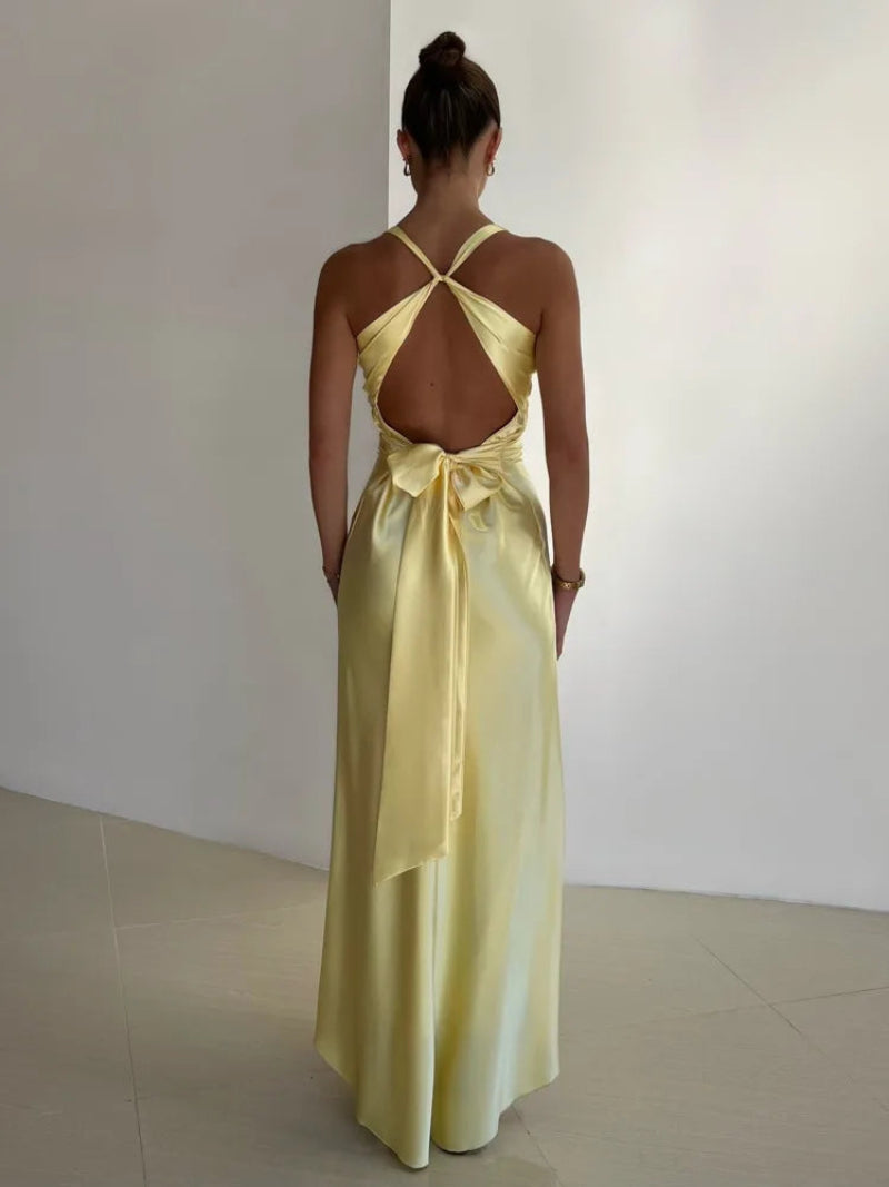 Women's Maxi Dress with V-Neck Twist Front and Tie Back