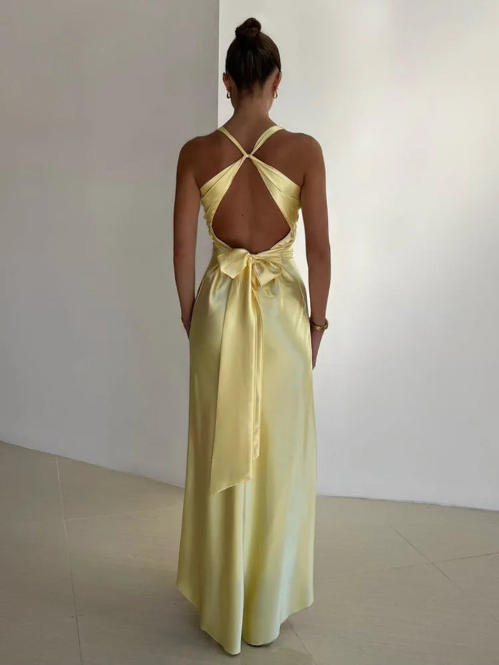 Women's Maxi Dress with V-Neck Twist Front and Tie Back