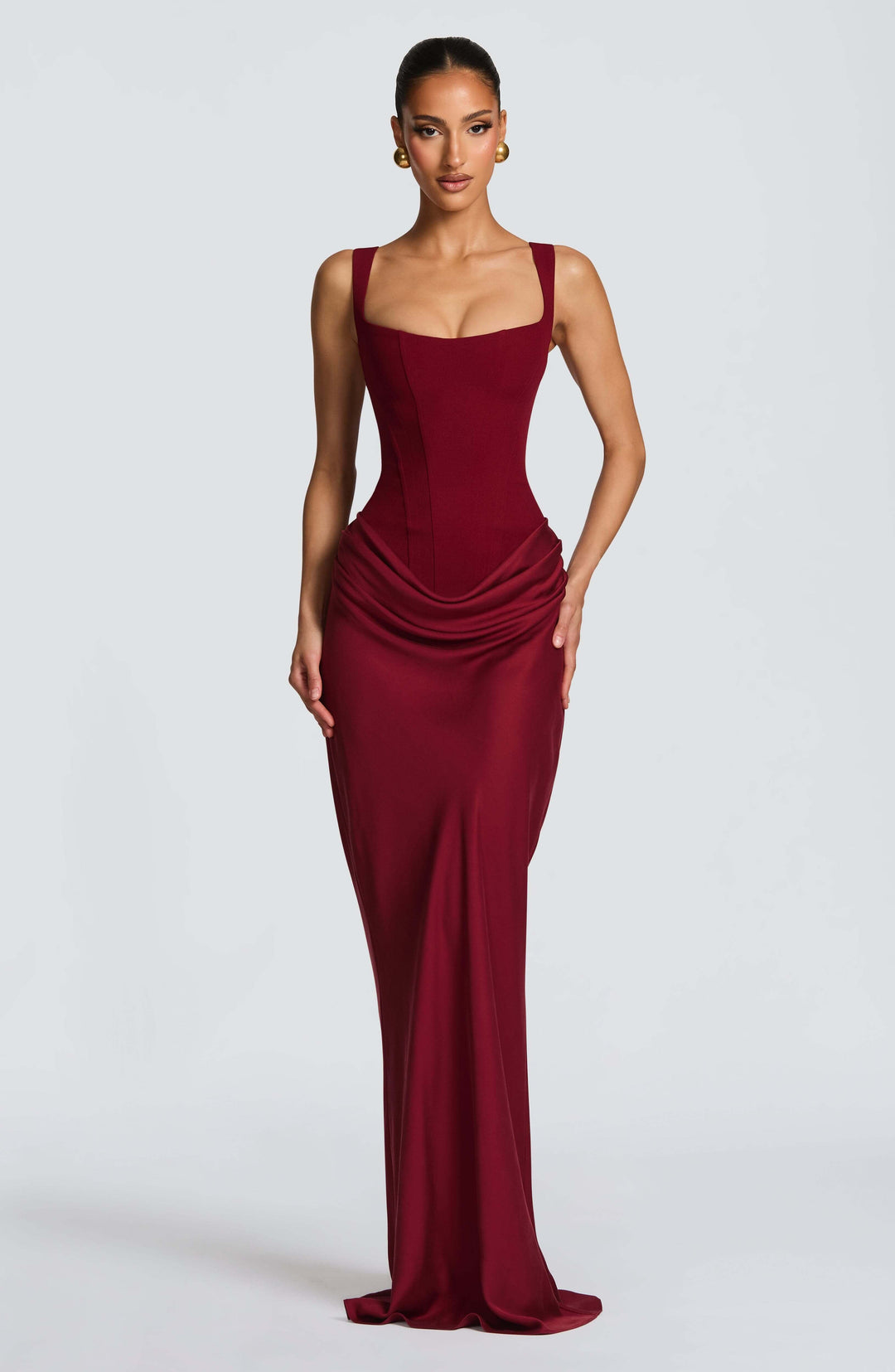 Women's Maxi Wedding Guest Dress with Pleated and Square Neckline