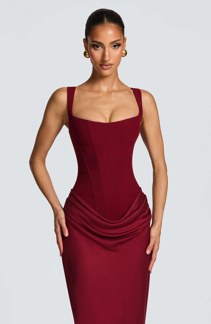 Women's Maxi Wedding Guest Dress with Pleated and Square Neckline