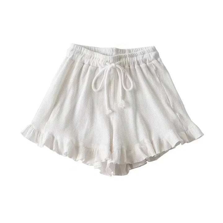 Women’s Mid-Waist Shorts with Drawstring and Ruffled Hem