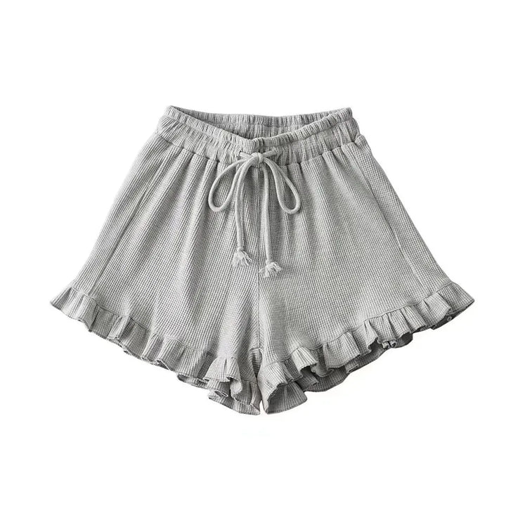 Women’s Mid-Waist Shorts with Drawstring and Ruffled Hem