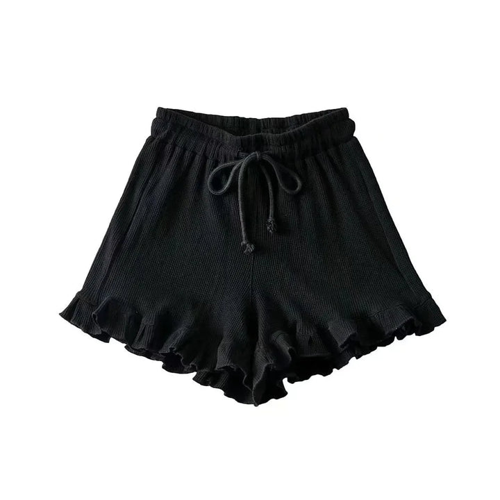 Women’s Mid-Waist Shorts with Drawstring and Ruffled Hem