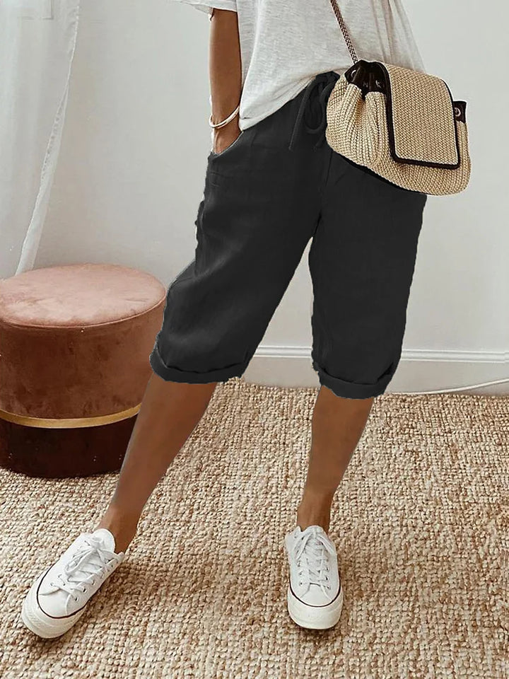 Women's Mid Waist Shorts with Knee Length and Drawstring