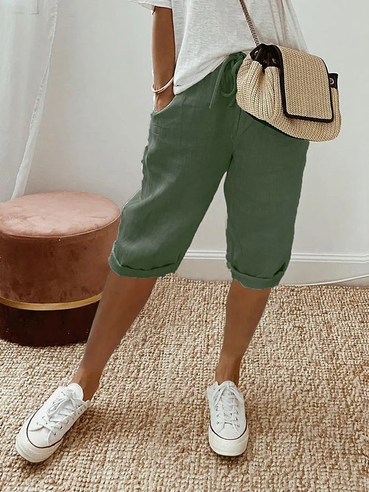 Women's Mid Waist Shorts with Knee Length and Drawstring