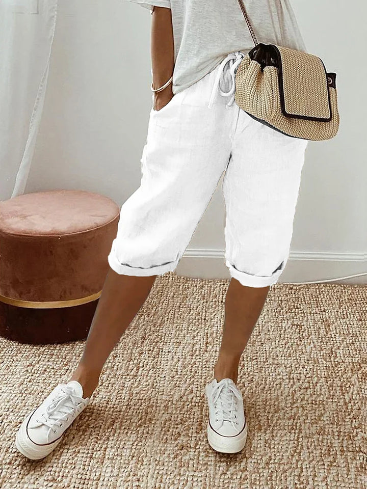 Women's Mid Waist Shorts with Knee Length and Drawstring