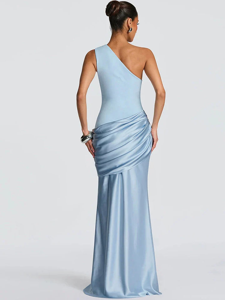 Women's One-Shoulder Wedding Guest Dress with Sleeveless and Loose Skirt