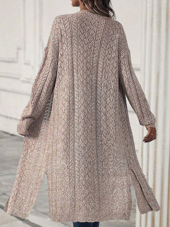 Women’s Open Front Cardigan with Longline Knit and Long Sleeves