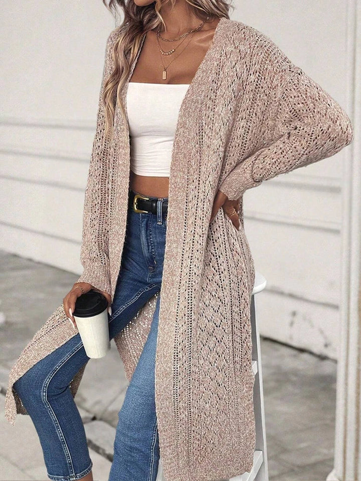 Women’s Open Front Cardigan with Longline Knit and Long Sleeves