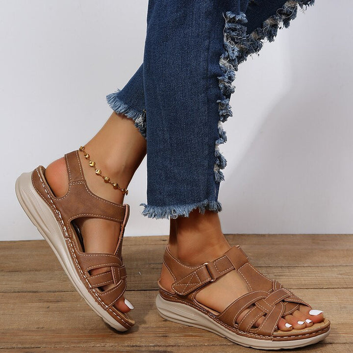 Women’s Open Toe Sandals with Interwoven Straps and Adjustable Ankle Closures