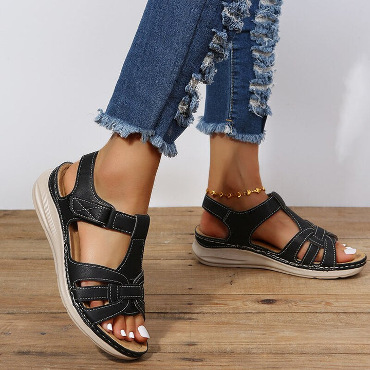 Women’s Open Toe Sandals with Interwoven Straps and Adjustable Ankle Closures