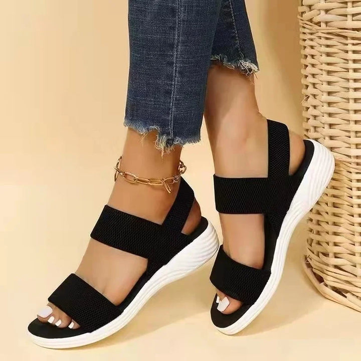 Women’s Open Toe Sandals with Wide Straps and Textured Platform Soles